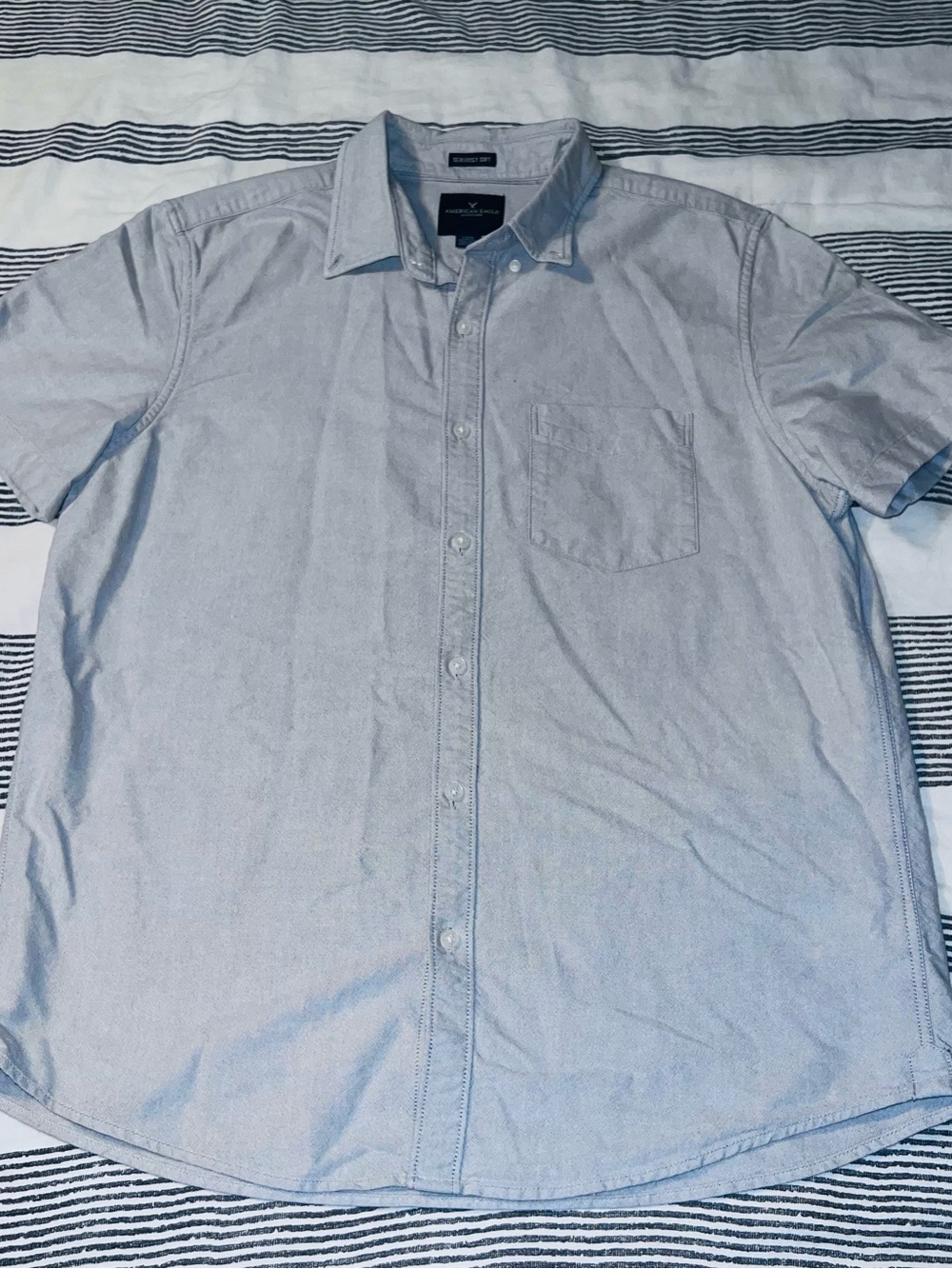 American Eagle Outfitters Light Blue Short-Sleeve Button-Down Shirt